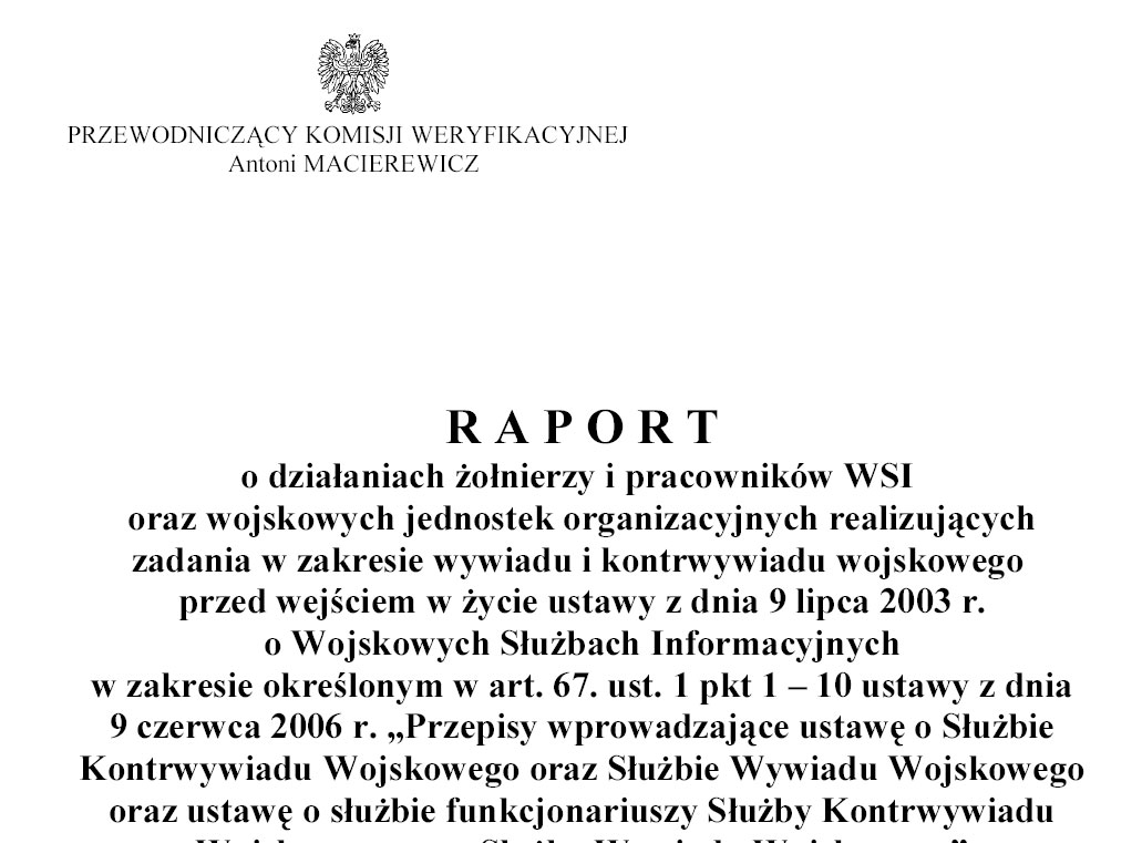 RAPORT WSI ujawniony